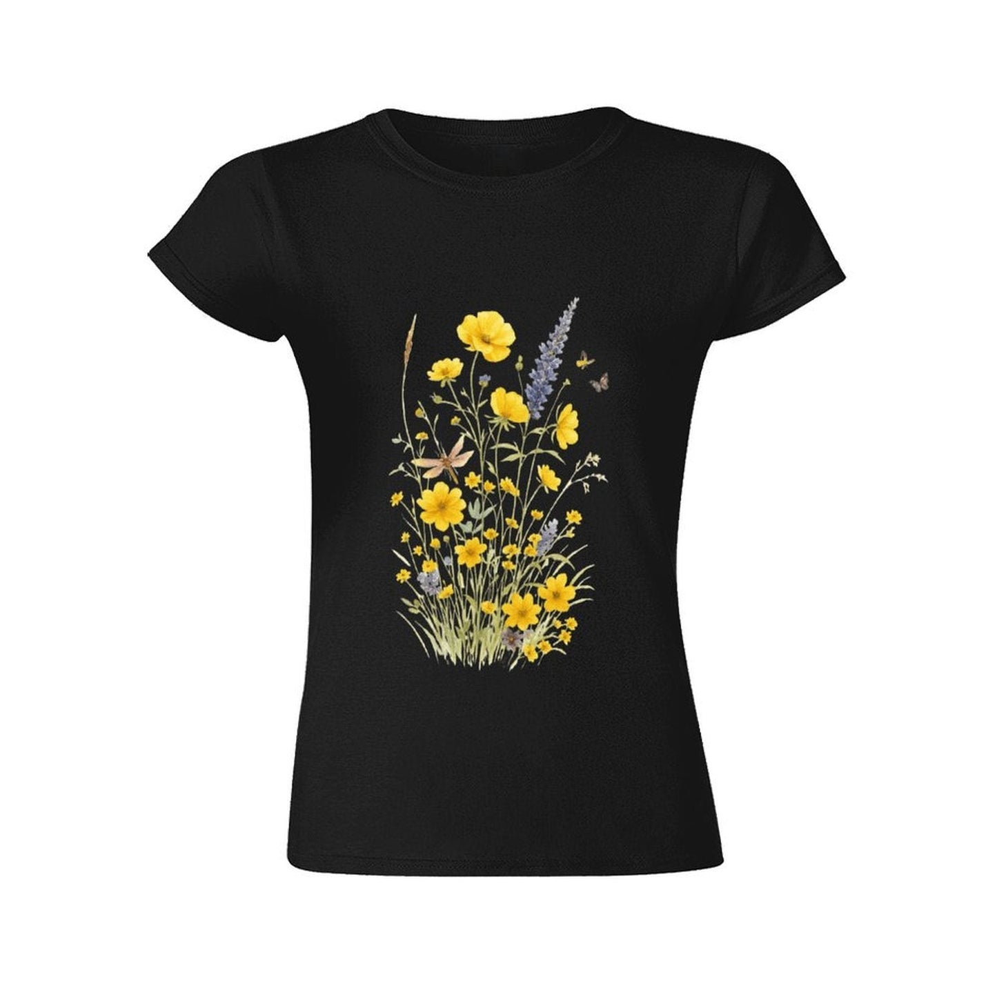 Gildan T-shirt Women Wildflowers And Butterflies Harmony - U1 Spring and Summer Round Neck Short - sleeved Tops Women's Casual Sports T-shirt - TrendyLookz