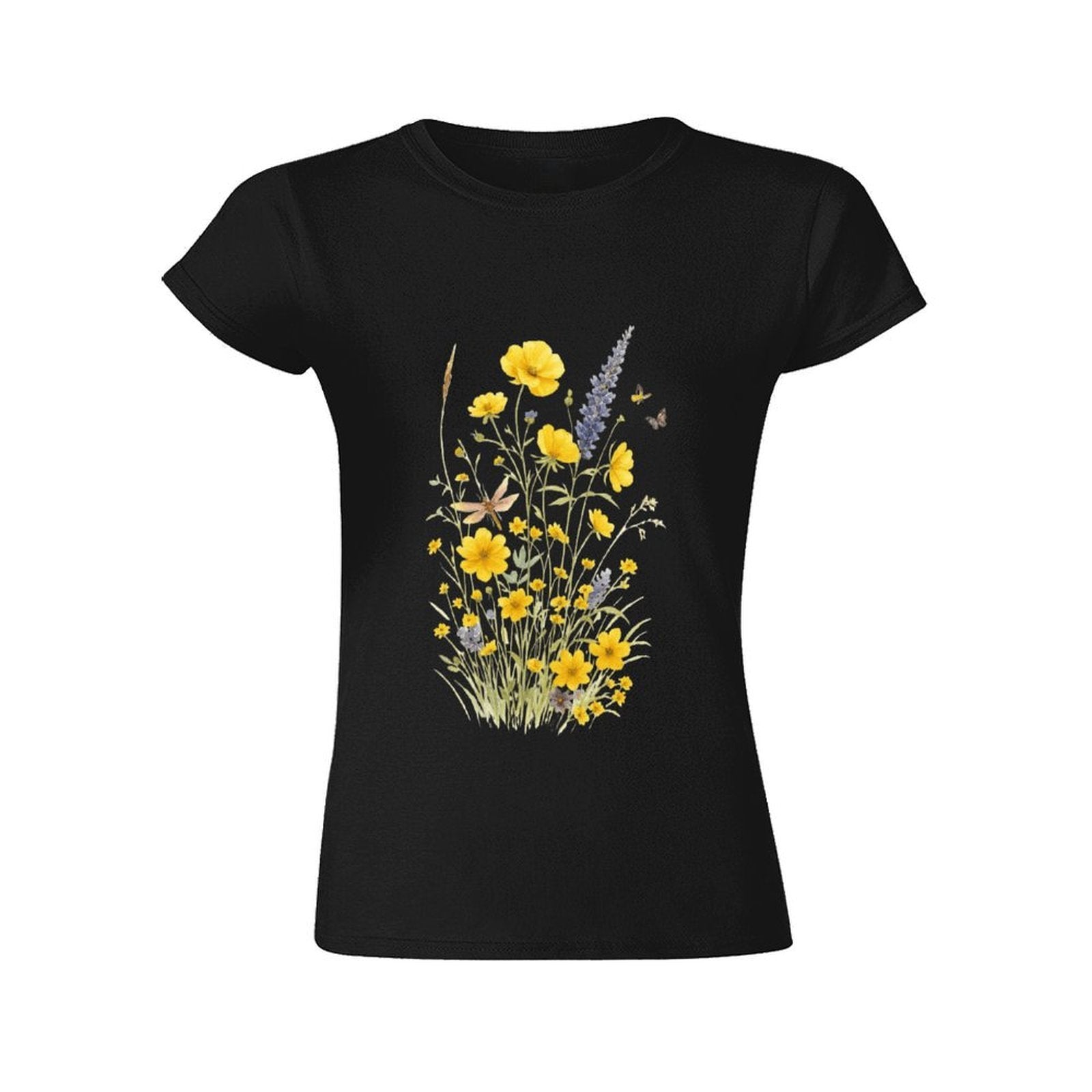 Gildan T-shirt Women Wildflowers And Butterflies Harmony - U1 Spring and Summer Round Neck Short - sleeved Tops Women's Casual Sports T-shirt - TrendyLookz
