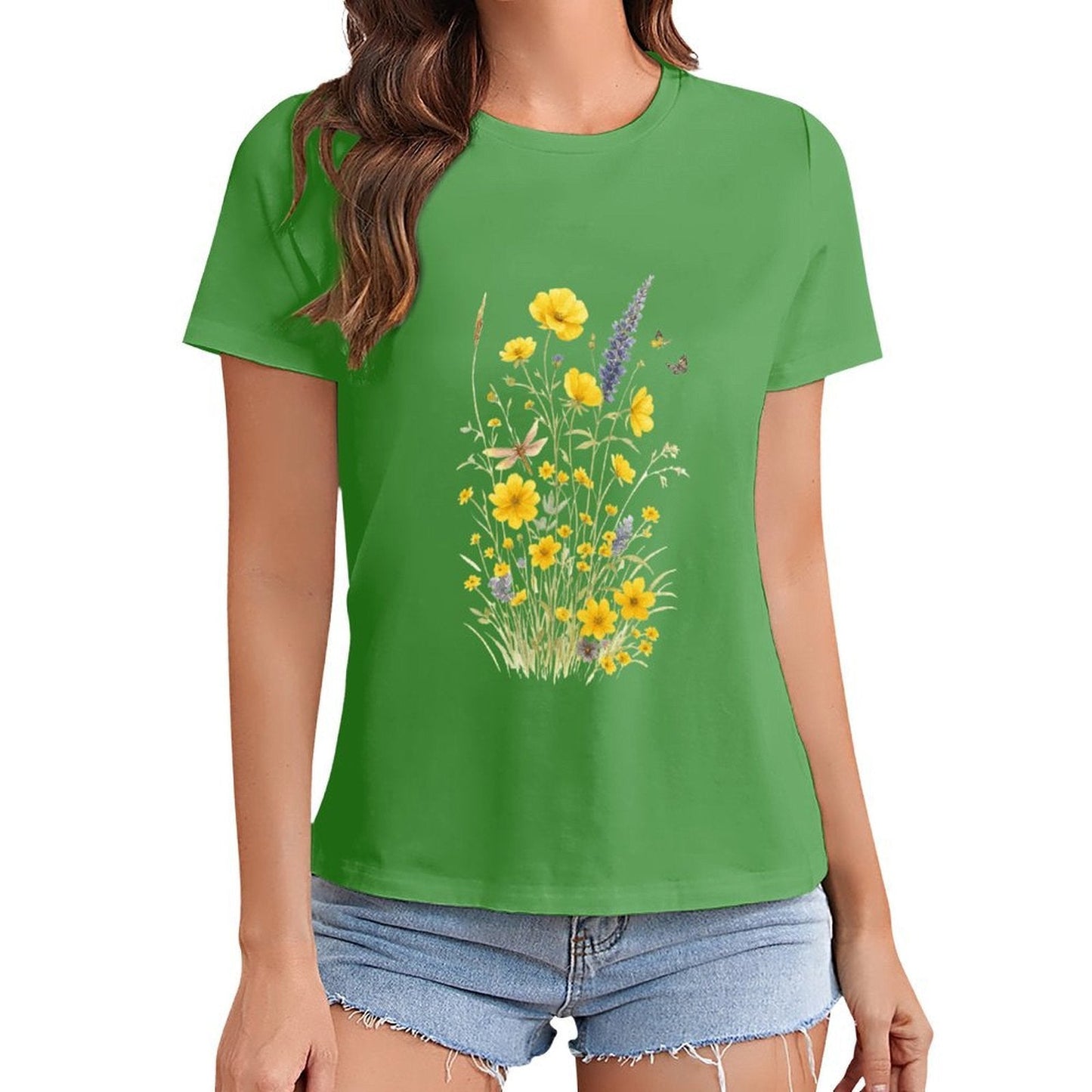 Gildan T-shirt Women Wildflowers And Butterflies Harmony - U1 Spring and Summer Round Neck Short - sleeved Tops Women's Casual Sports T-shirt - TrendyLookz