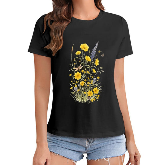 Gildan T-shirt Women Wildflowers And Butterflies Harmony - U1 Spring and Summer Round Neck Short - sleeved Tops Women's Casual Sports T-shirt - TrendyLookz
