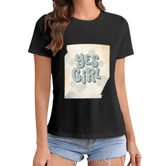 Gildan T-shirt Women Yes Girl Floral Affirmation - U1 Spring and Summer Round Neck Short - sleeved Tops Women's Casual Sports T-shirt - TrendyLookz