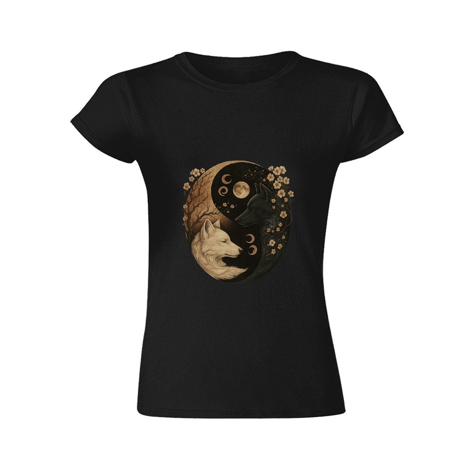 Gildan T-shirt Women Yin Yang Wolves Harmony Spring and Summer Round Neck Short - sleeved Tops Women's Casual Sports T-shirt - TrendyLookz