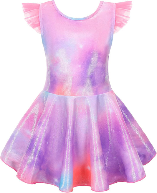 Girl One Piece Swimsuit with Short Modest Beach Swim Dress Printed Skirted Bathing Suit - TrendyLookz