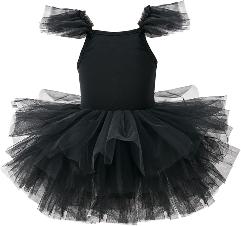 Girls Dance Tutu Dresses Ruffle Sleeve Snap Crotch Ballet Leotards - TrendyLookz