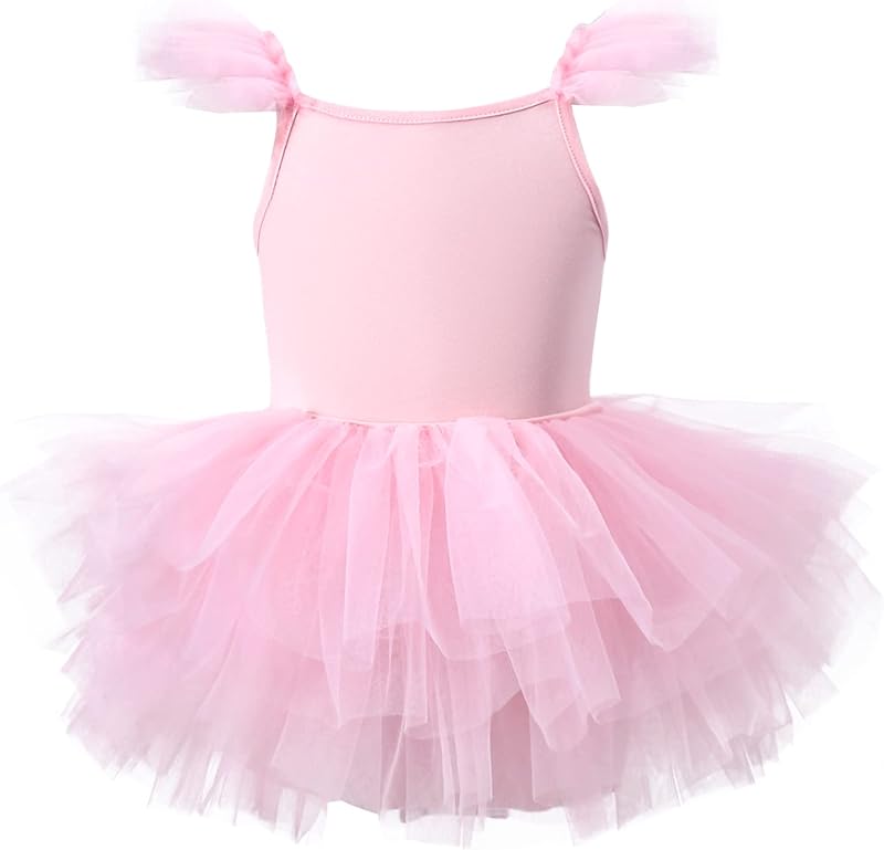 Girls Dance Tutu Dresses Ruffle Sleeve Snap Crotch Ballet Leotards - TrendyLookz