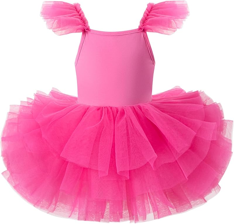 Girls Dance Tutu Dresses Ruffle Sleeve Snap Crotch Ballet Leotards - TrendyLookz