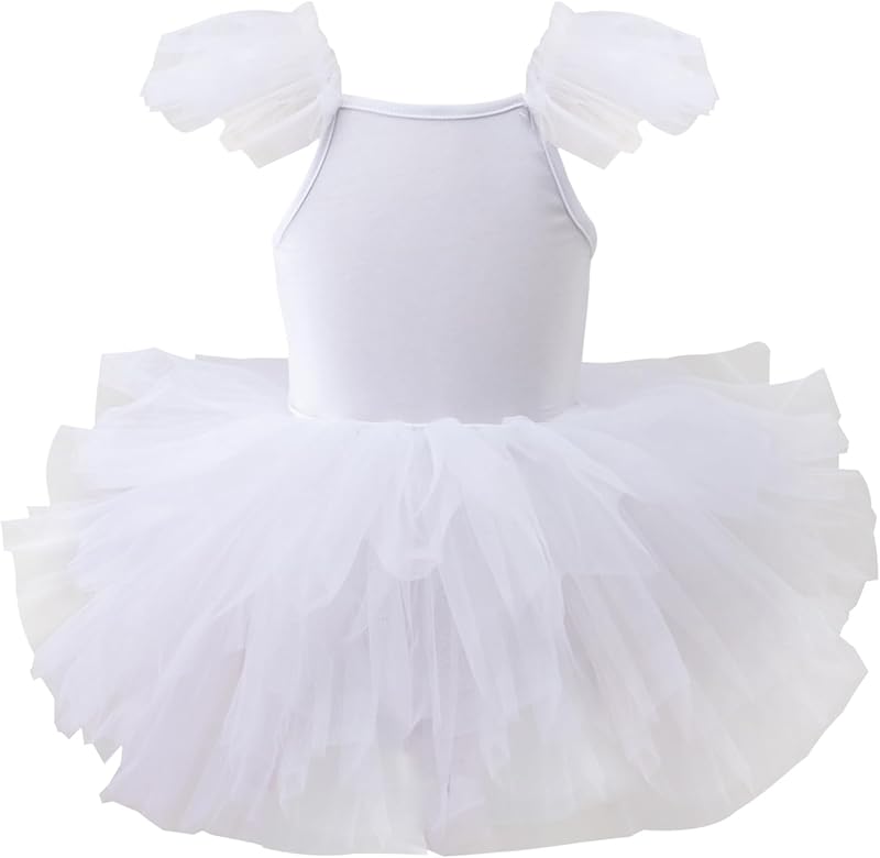 Girls Dance Tutu Dresses Ruffle Sleeve Snap Crotch Ballet Leotards - TrendyLookz