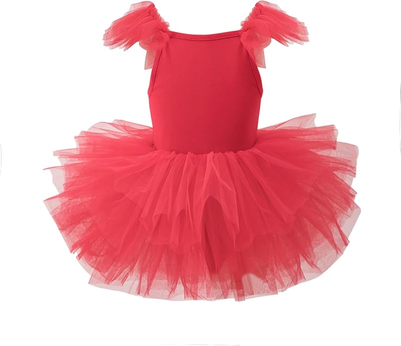 Girls Dance Tutu Dresses Ruffle Sleeve Snap Crotch Ballet Leotards - TrendyLookz