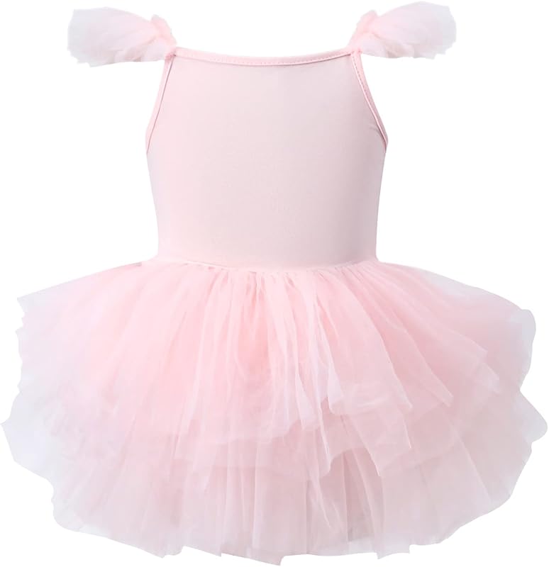 Girls Dance Tutu Dresses Ruffle Sleeve Snap Crotch Ballet Leotards - TrendyLookz
