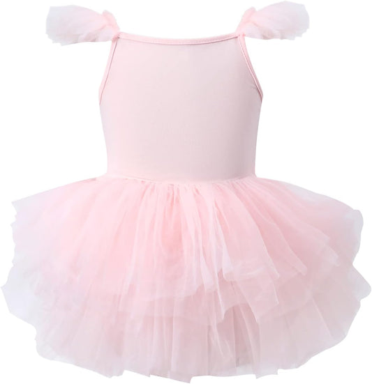 Girls Dance Tutu Dresses Ruffle Sleeve Snap Crotch Ballet Leotards - TrendyLookz