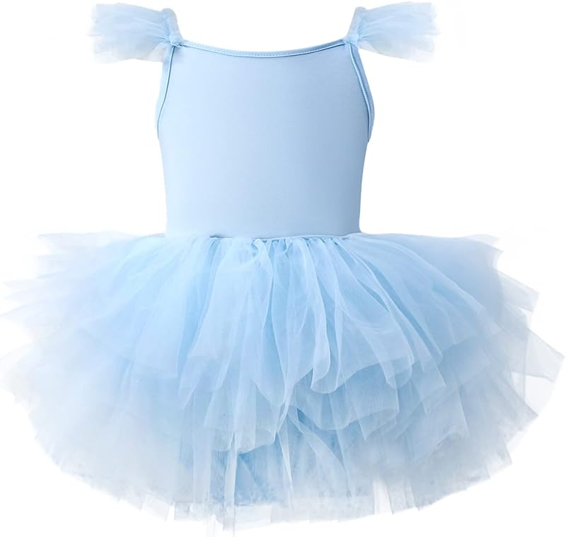 Girls Dance Tutu Dresses Ruffle Sleeve Snap Crotch Ballet Leotards - TrendyLookz