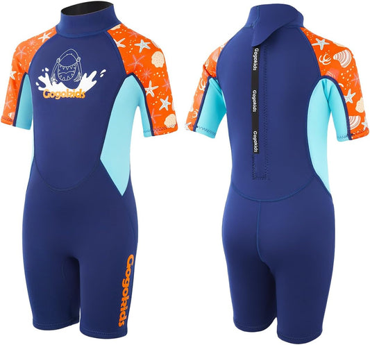 Gogokids Kids Wetsuit, Youth 2.5mm Neoprene Thermal Wet Suits, Short Sleeve Back Zip Sun Protection Swimsuits for Swimming, Diving, Surfing Lessons - TrendyLookz