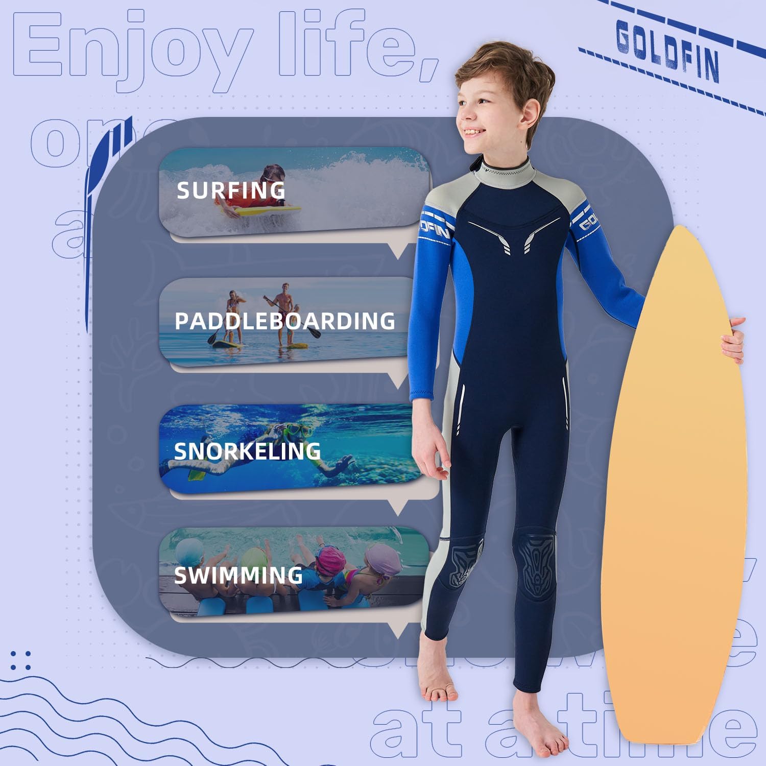 Goldfin Kids Wetsuit, Boys Girls 3mm Wet Suits Youth Toddler Neoprene Back Zip Keep Warm for Cold Water Swimming Diving Snorkeling Surfing Paddleboarding - TrendyLookz