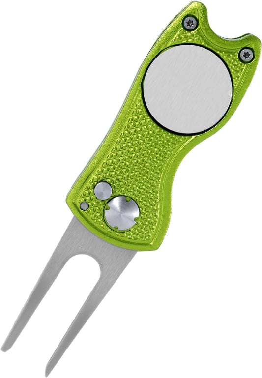 Golf Divot Repair Tool, Stainless Steel Divot Repair Tool Foldable Pop - up Divot Turf Fork Golf Metal Putting Fork Golf Turf Fork Ball Marker Divot Tool for Golf Lover - TrendyLookz