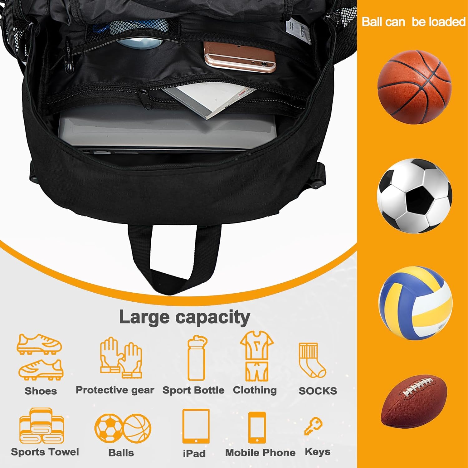 Goloni Soccer Backpack,Basketball Backpack with Ball Compartment & Shoe Compartment,Backpack for Basketball,Soccer - TrendyLookz