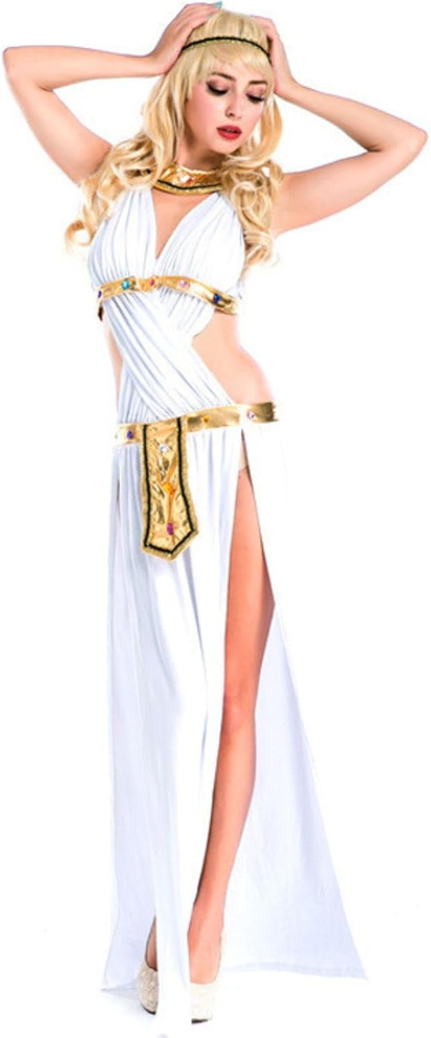 Greek Goddess Costume Women White Athenian Goddess Toga Long Dress Halloween Dress up Cosplay - TrendyLookz