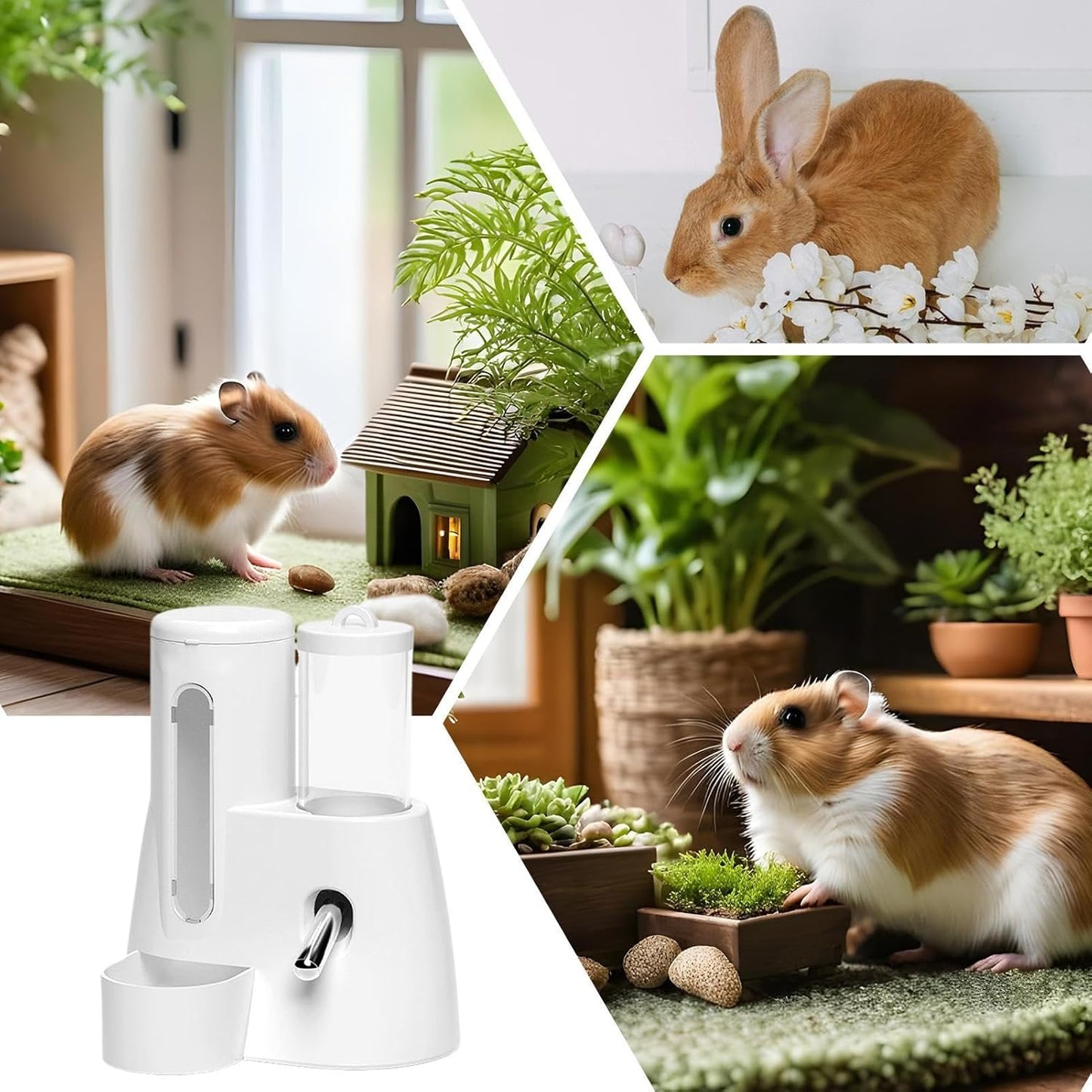 Guinea Pig Water Bottle - Polystyrene Hamster Water Bottle | 200ml& 120ml Capacity Cage | 2 in 1 Automatic Feeder and No Drip Water Dispenser for Small Animals - TrendyLookz