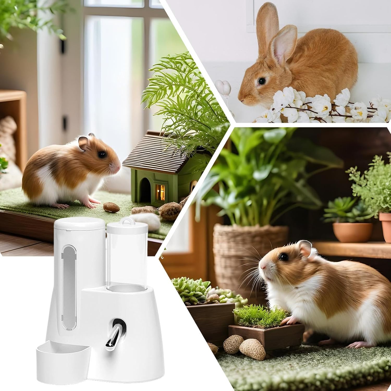 Guinea Pig Water Bottle - Polystyrene Hamster Water Bottle | 200ml& 120ml Capacity Cage | 2 in 1 Automatic Feeder and No Drip Water Dispenser for Small Animals - TrendyLookz