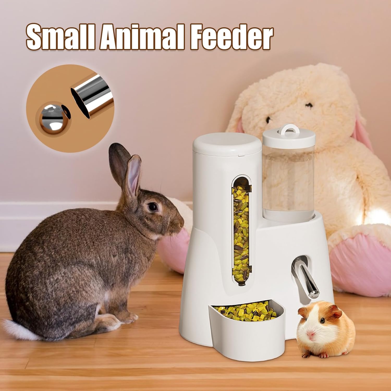 Guinea Pig Water Bottle - Polystyrene Hamster Water Bottle | 200ml& 120ml Capacity Cage | 2 in 1 Automatic Feeder and No Drip Water Dispenser for Small Animals - TrendyLookz