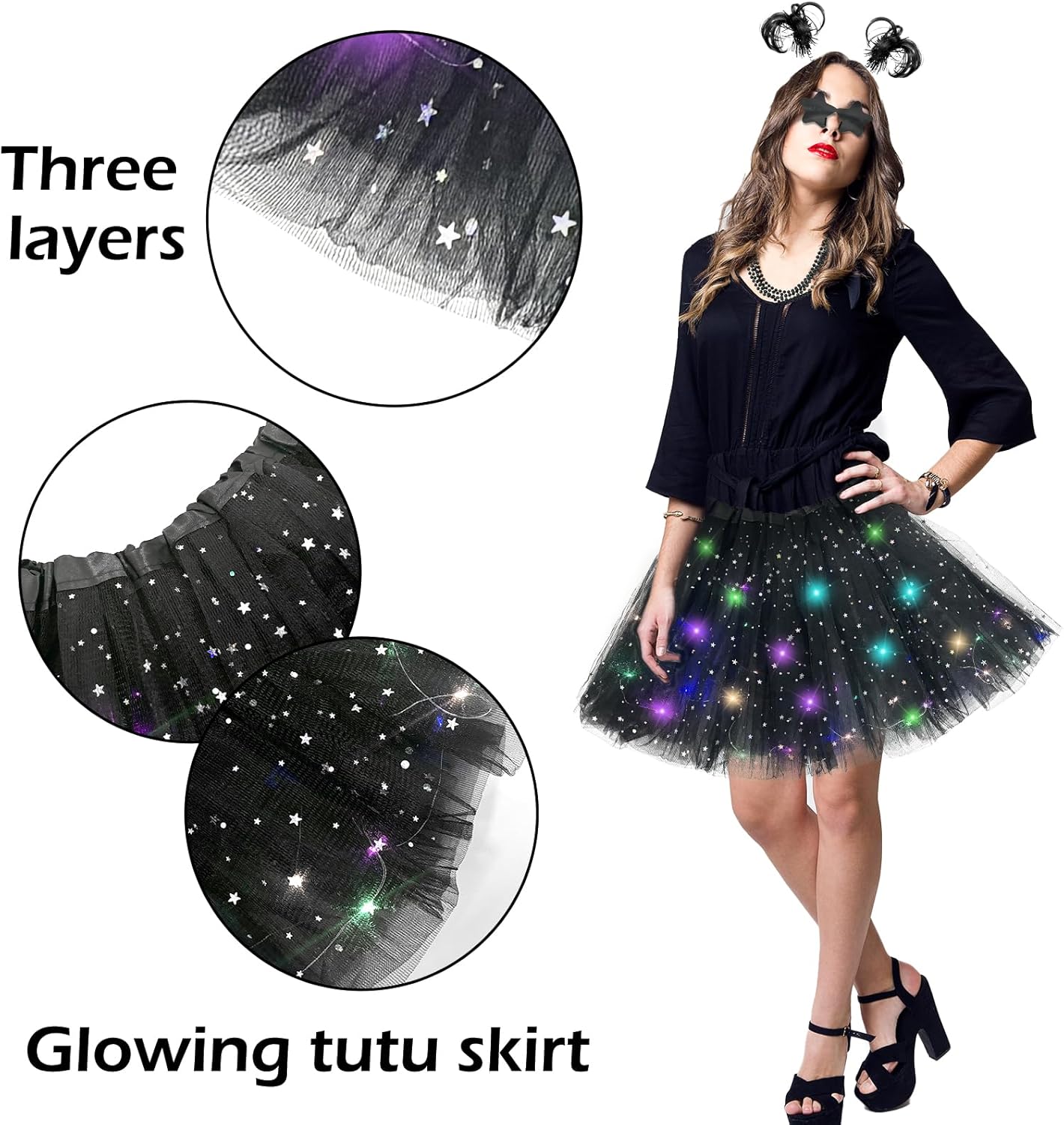 Hikkcos 2 Pcs Halloween Tutu Skirt for Adult Women Light Up Tutus Skirt Led Tutu Costume for Canival Party - TrendyLookz