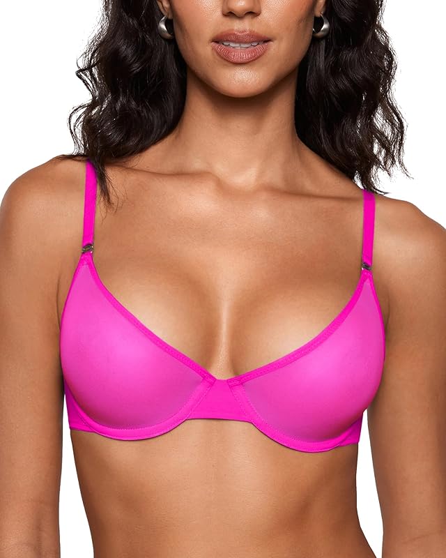 INLYRIC Women's Cosnufy Sheer Balconette Bra Demi Unlined Plunge Mesh See Through Sexy Bras Underwire - TrendyLookz