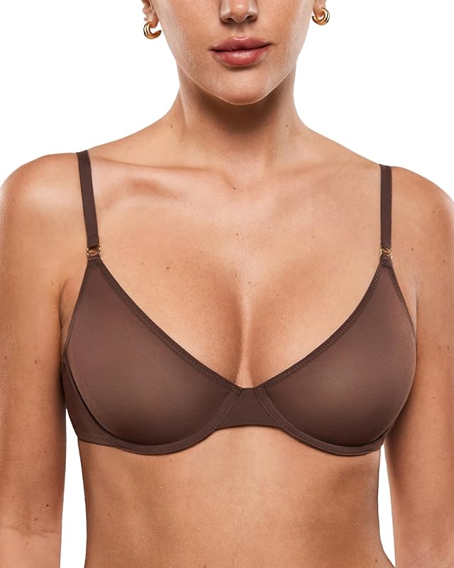INLYRIC Women's Cosnufy Sheer Balconette Bra Demi Unlined Plunge Mesh See Through Sexy Bras Underwire - TrendyLookz
