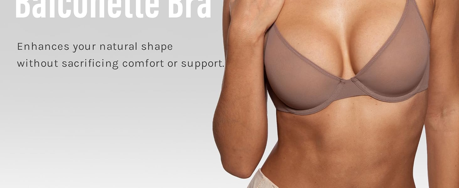 INLYRIC Women's Cosnufy Sheer Balconette Bra Demi Unlined Plunge Mesh See Through Sexy Bras Underwire - TrendyLookz