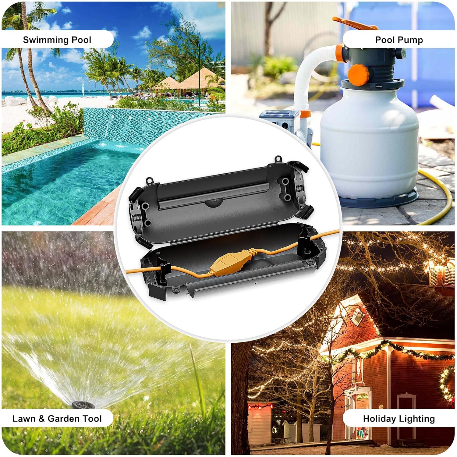 Iwillink 4 Pack Outdoor Extension Cord Safety Cover with Waterproof Seal, Weatherproof Power Cord Cover, Protect Outdoor Outlet, Christmas Holiday Decoration Light - Black - TrendyLookz