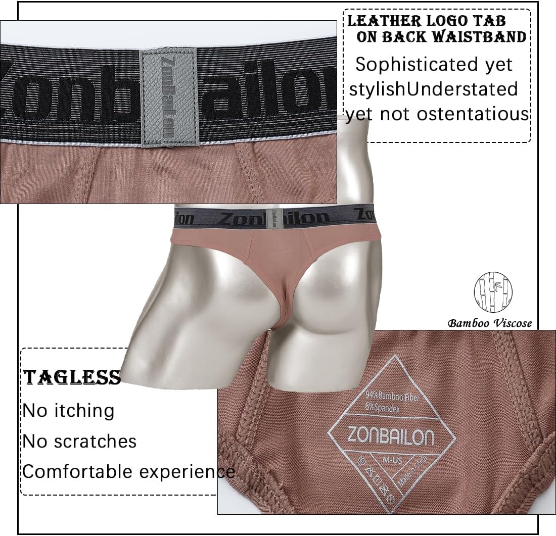 JINSHI Men's Bamboo Viscose Thong Sexy T - back Mens Underwear Low Rise Stretch Tagless Underwear Multi M L XL XXL - TrendyLookz