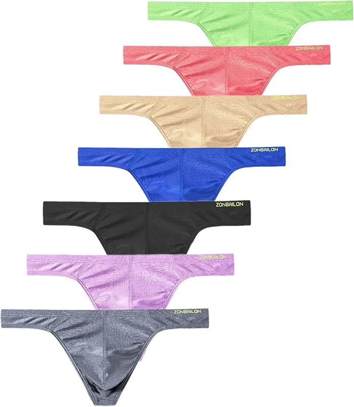 JINSHI Men's Thong Underwear Sexy Ice Silk Glossy G String Male Athletic Thongs T Back For Men Bikini Briefs - TrendyLookz