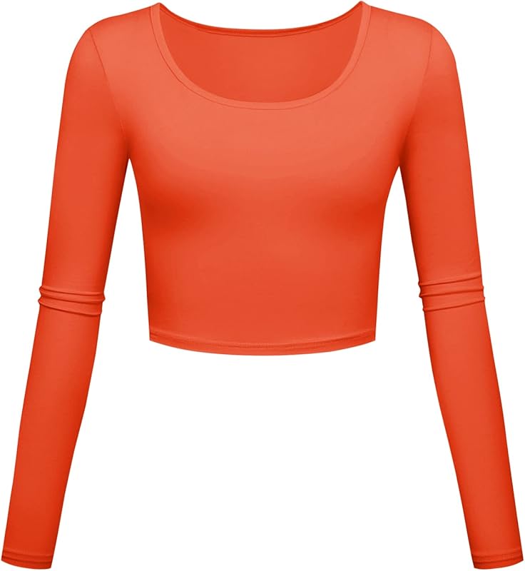 Long Sleeve Crop Tops for Women Workout Basic Clothes for Teen Ladies Fitted Slim Scoop Neck Cute Yoga Shirts - TrendyLookz