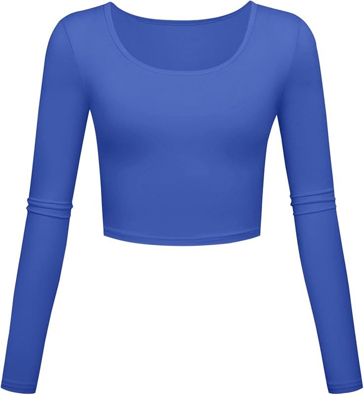 Long Sleeve Crop Tops for Women Workout Basic Clothes for Teen Ladies Fitted Slim Scoop Neck Cute Yoga Shirts - TrendyLookz