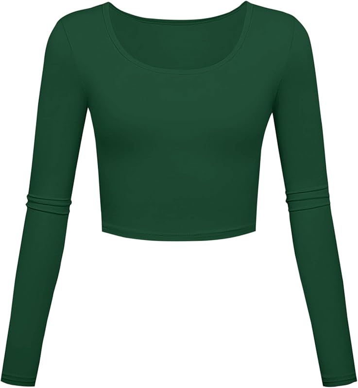 Long Sleeve Crop Tops for Women Workout Basic Clothes for Teen Ladies Fitted Slim Scoop Neck Cute Yoga Shirts - TrendyLookz