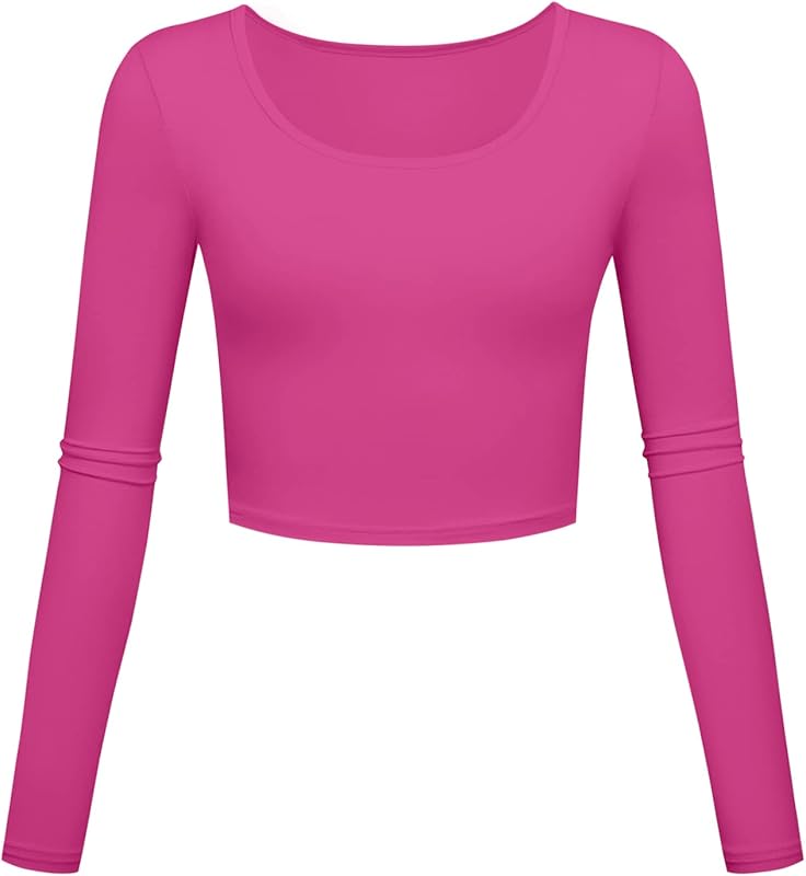 Long Sleeve Crop Tops for Women Workout Basic Clothes for Teen Ladies Fitted Slim Scoop Neck Cute Yoga Shirts - TrendyLookz