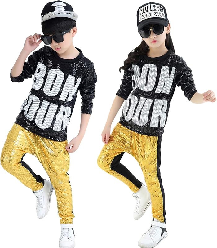lontakids Boys Girls Sequins Hip Hop Costume Modern Hip - hop Street Dance Clothing Set - TrendyLookz