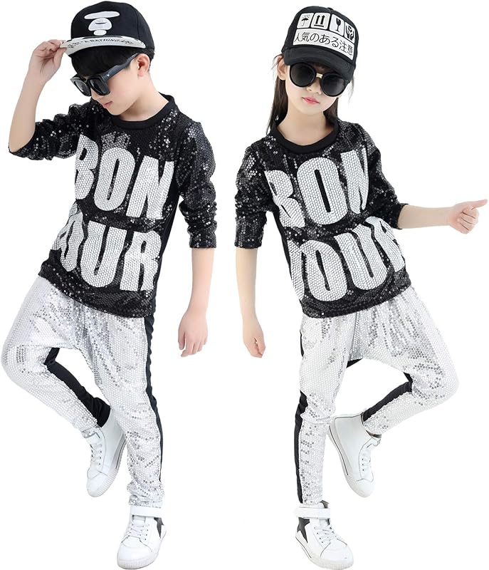 lontakids Boys Girls Sequins Hip Hop Costume Modern Hip - hop Street Dance Clothing Set - TrendyLookz