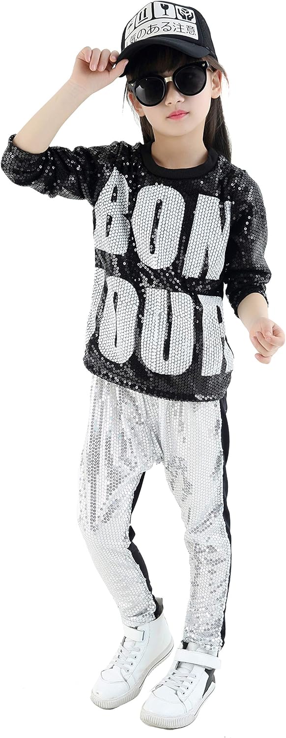 lontakids Boys Girls Sequins Hip Hop Costume Modern Hip - hop Street Dance Clothing Set - TrendyLookz