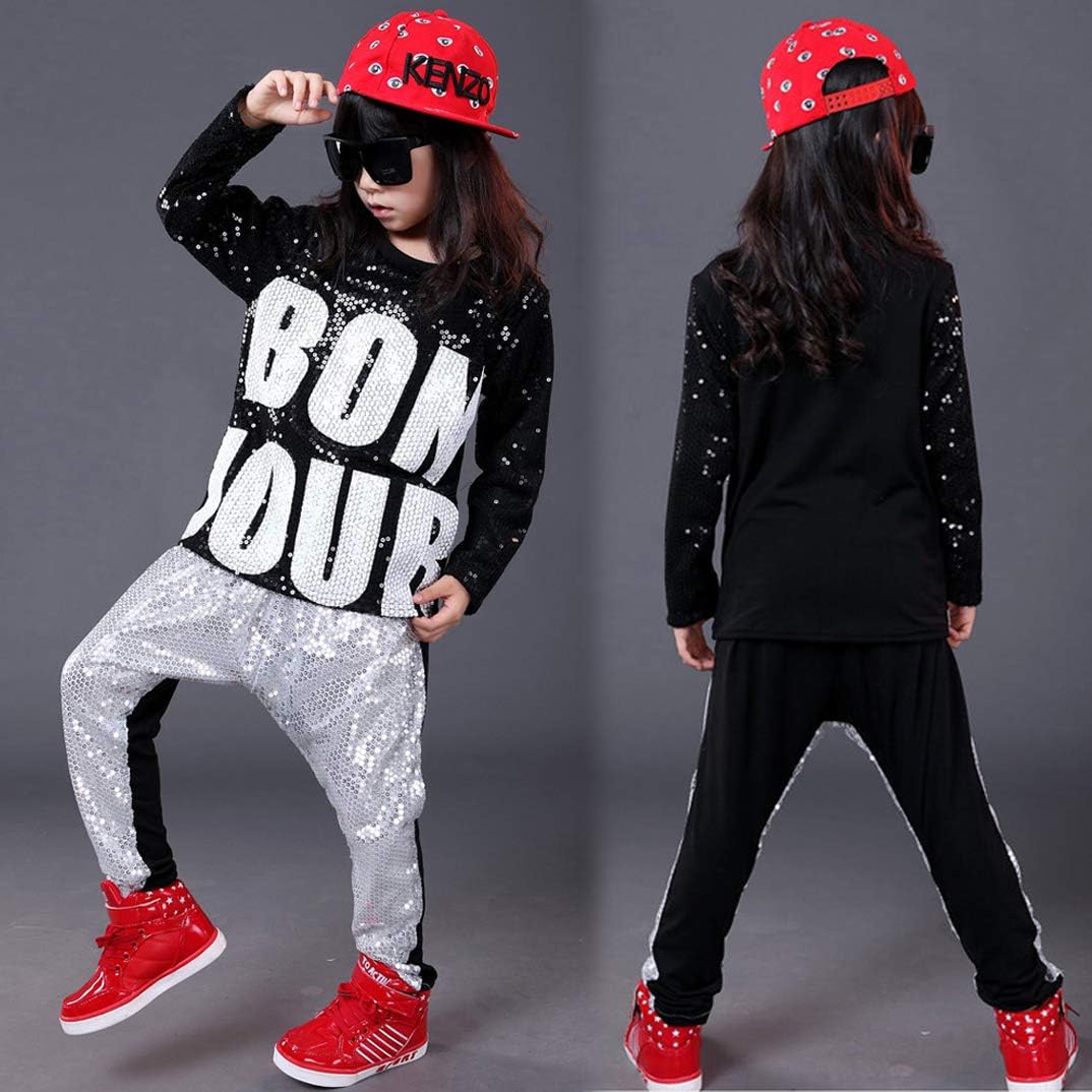 lontakids Boys Girls Sequins Hip Hop Costume Modern Hip - hop Street Dance Clothing Set - TrendyLookz