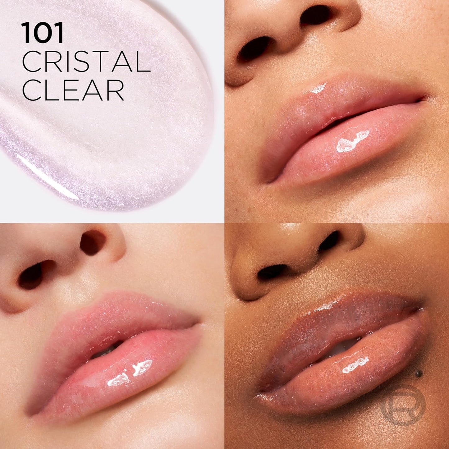 L'Oreal Paris Plump Ambition Hyaluron Lip Oil, 24 HR Lip Gloss with Hyaluronic Acid, Volumizing Formula with Glass - Like Shine, Cristal Clear 101, 0.16 Fl Oz - TrendyLookz