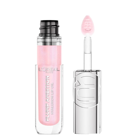 L'Oreal Paris Plump Ambition Hyaluron Lip Oil, 24 HR Lip Gloss with Hyaluronic Acid, Volumizing Formula with Glass - Like Shine, Cristal Clear 101, 0.16 Fl Oz - TrendyLookz