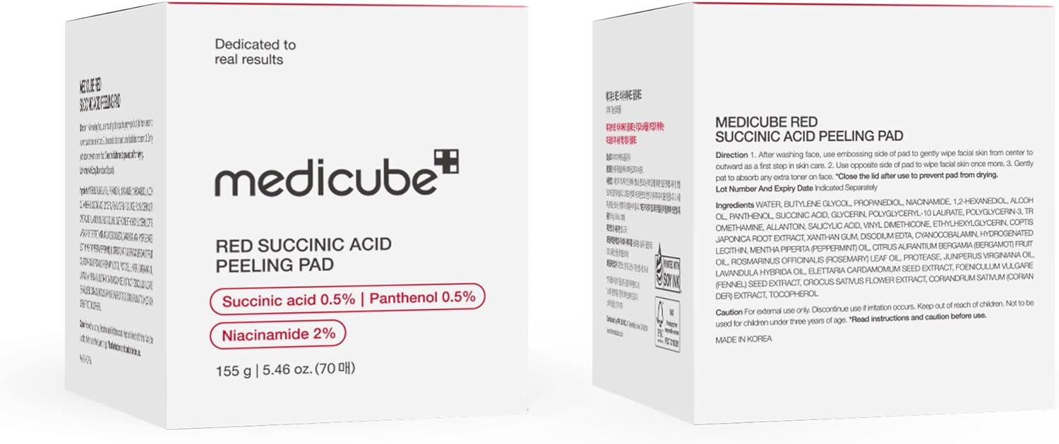 Medicube Red Succinic Acid Panthenol Facial Peeling Pads - Exfoliating Toner Pads for Breakout - Prone Skin with Niacinamide, AHA, BHA, and Soothing Panthenol - Non - Comedogenic - TrendyLookz