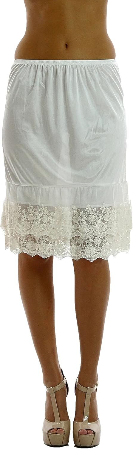 MELODY Double Lace Half Slip Satin Skirt Extender - 21" length - TrendyLookz