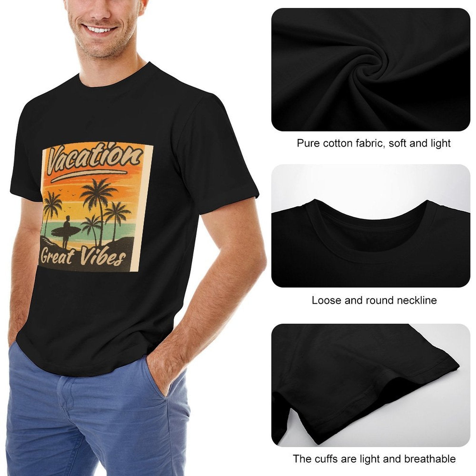 Men's Cotton Short - sleeved T-shirt, Breathable Loose - fitting Casual Summer Top, Suitable for Outdoor Activities and Daily Comfortable Wear,Men's T-shirt100%cottonzxv2ow1q046p - TrendyLookz