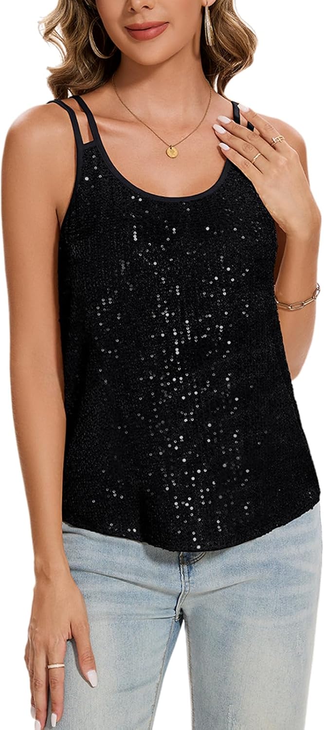 MINTLIMIT Sequin Tops for Women Sleeveless Sparkle Shimmer Tank Tops Glitter Disco Party Camisole Vest Top Blouse Shirt - TrendyLookz