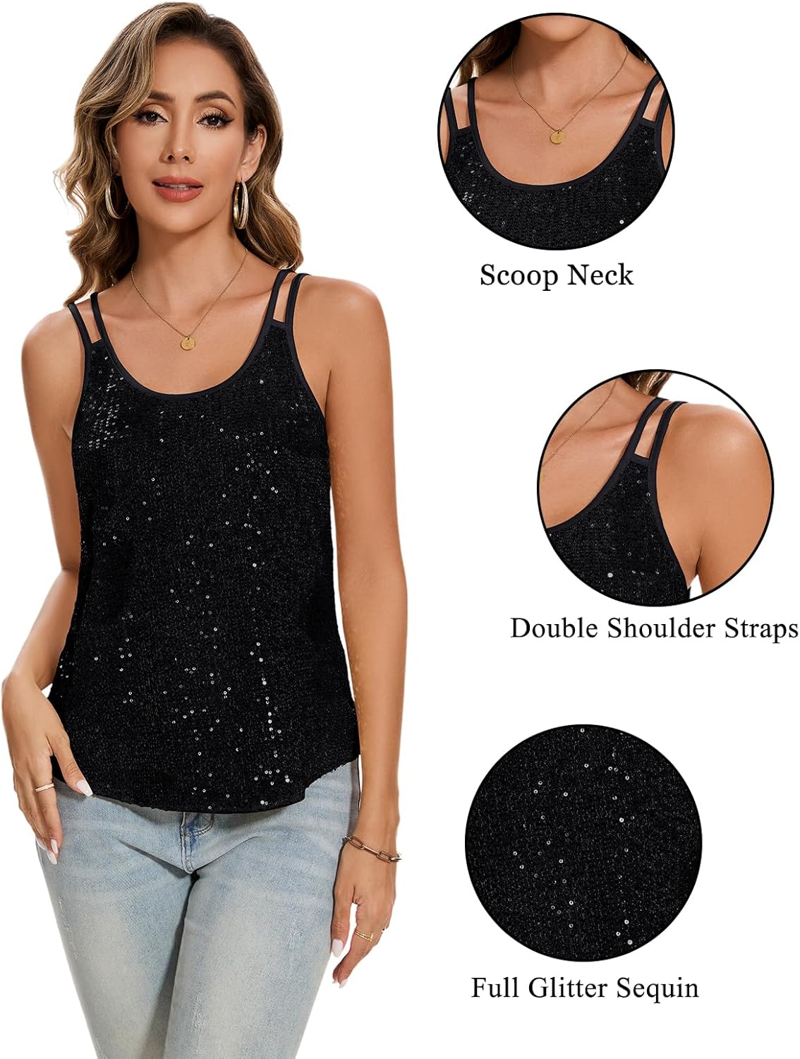 MINTLIMIT Sequin Tops for Women Sleeveless Sparkle Shimmer Tank Tops Glitter Disco Party Camisole Vest Top Blouse Shirt - TrendyLookz