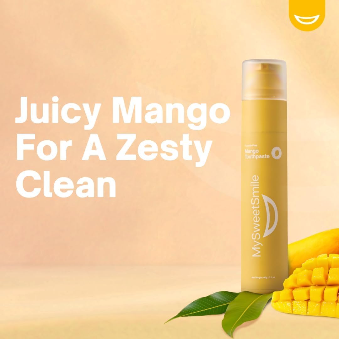 MySweetSmile Mango Flavoured Toothpaste - Fluoride Free Formula - Kid - Friendly Toothpaste - Deep Cleaning - Cavity Protection - Juicy Mango Flavour - 60g - TrendyLookz