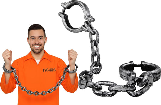 Nicky Bigs Novelties Plastic Shackles with Chain 34.5" Fake Handcuffs Prop for Prisoner Ghost Dungeon Halloween Costume Haunted House Decor Lightweight Adult Accessory - TrendyLookz