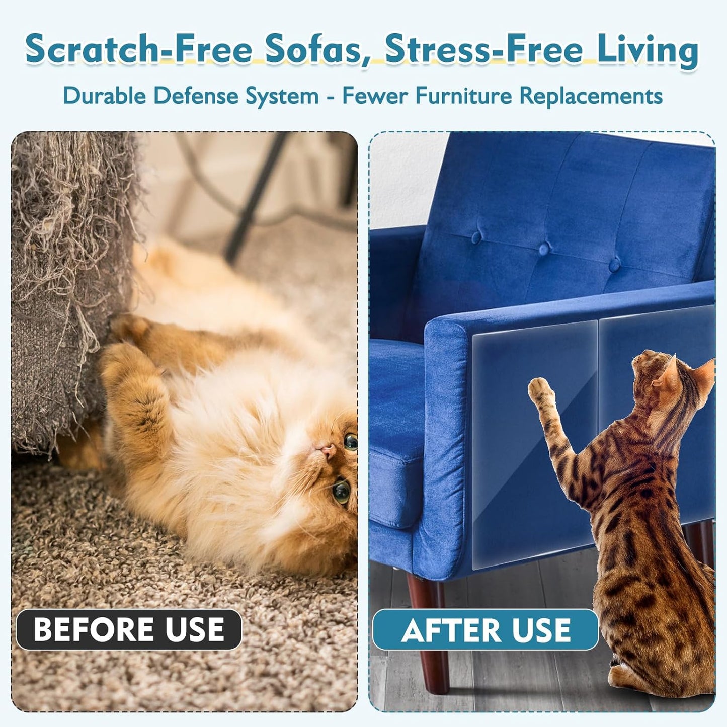 No Glue Marks - Finokeil Cat Scratch Furniture Protector, Couch Protector from Cat Claws, Eco - Friendly Furniture Protectors from Cats Scratching, Correcting Pet Scratching Habits(12 - Pack+50 Pins) - TrendyLookz