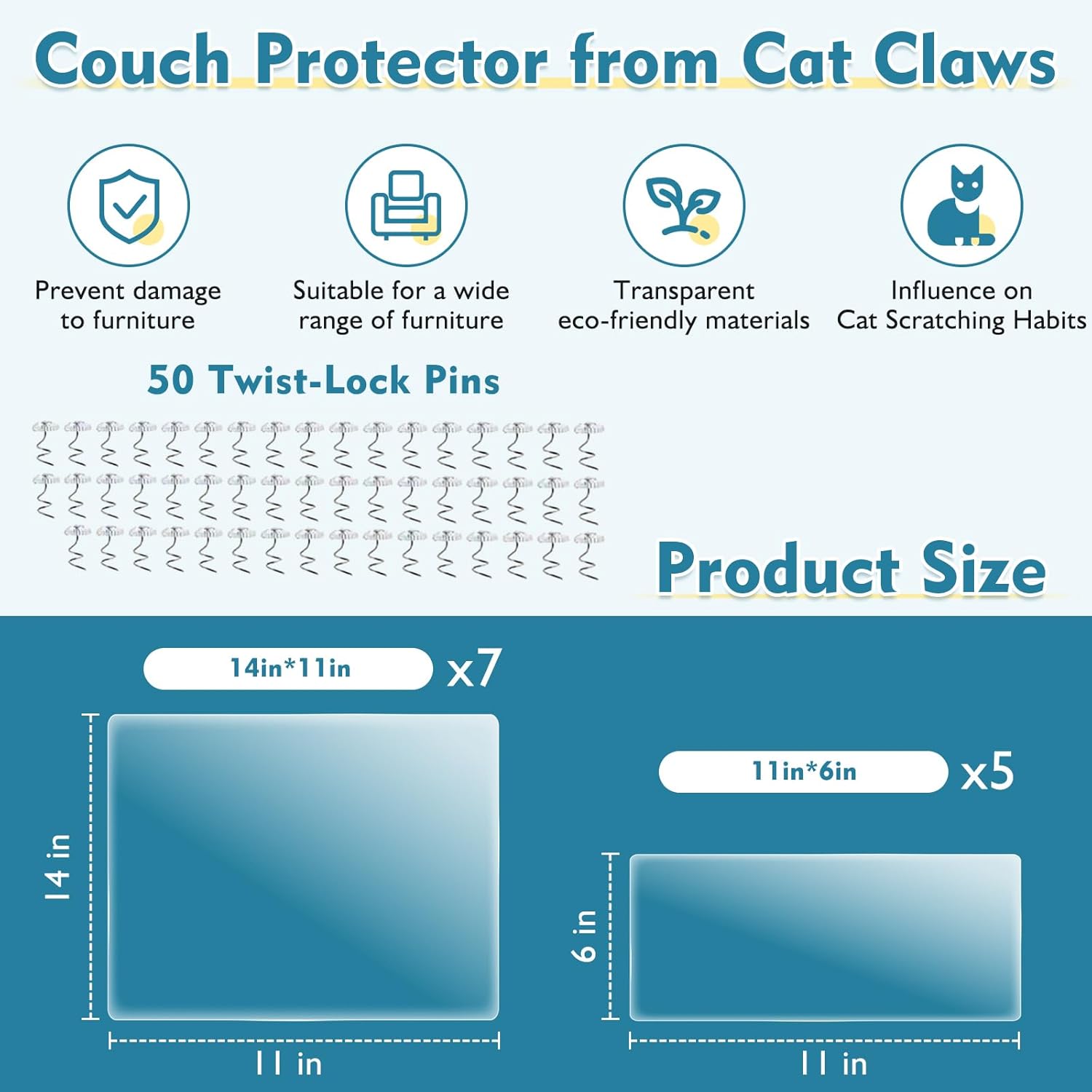 No Glue Marks - Finokeil Cat Scratch Furniture Protector, Couch Protector from Cat Claws, Eco - Friendly Furniture Protectors from Cats Scratching, Correcting Pet Scratching Habits(12 - Pack+50 Pins) - TrendyLookz