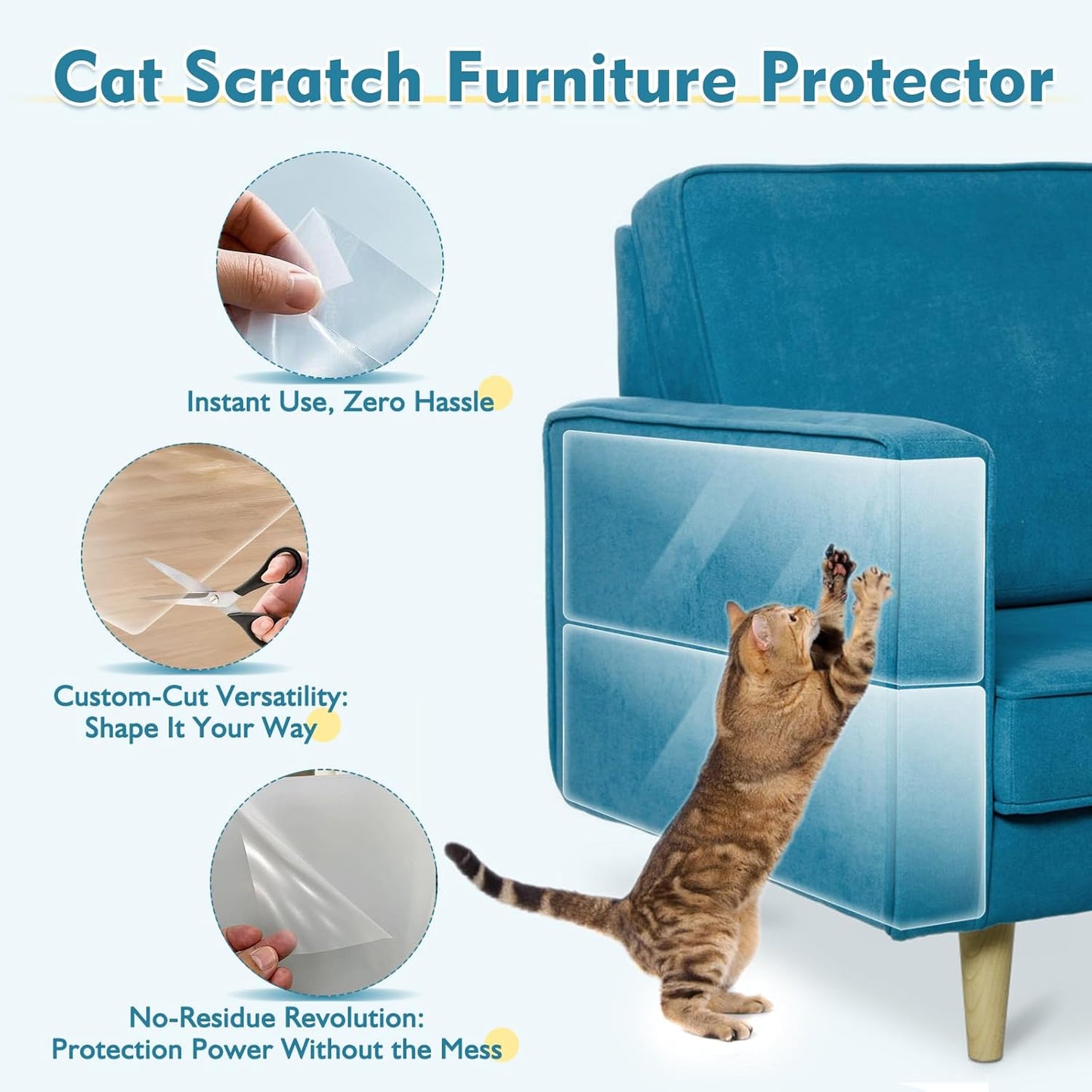 No Glue Marks - Finokeil Cat Scratch Furniture Protector, Couch Protector from Cat Claws, Eco - Friendly Furniture Protectors from Cats Scratching, Correcting Pet Scratching Habits(12 - Pack+50 Pins) - TrendyLookz